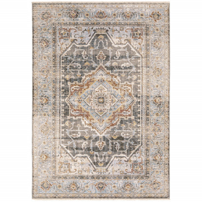 9 x 12 Grey Blue Machine Woven Medallion Indoor Rug