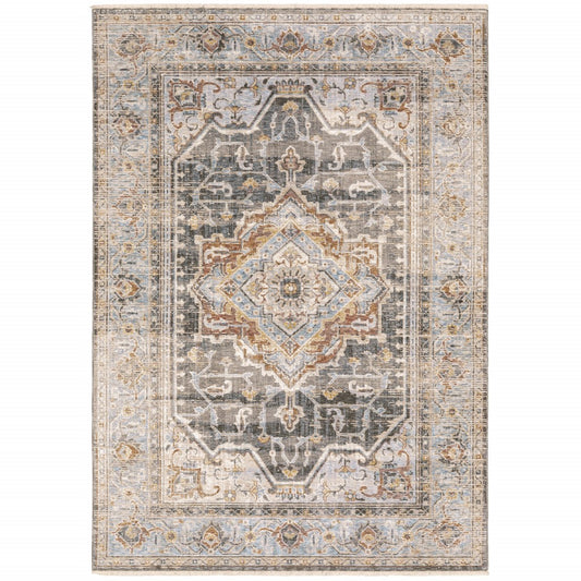 9 x 12 Grey Blue Machine Woven Medallion Indoor Rug