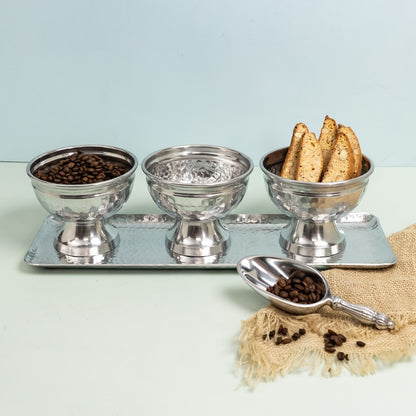 Hammered Serving Tray w/ Oblong Bowls