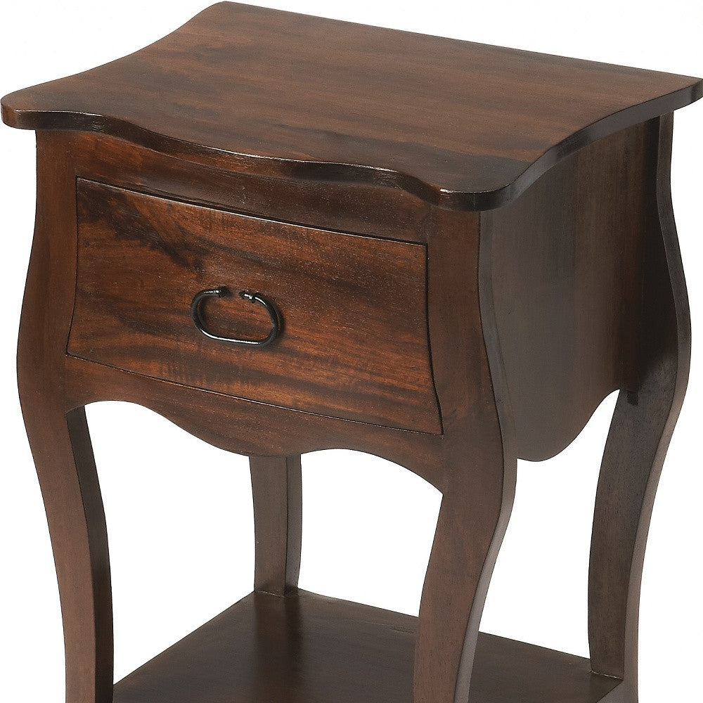 Brown One Drawer Solid Wood Nightstand