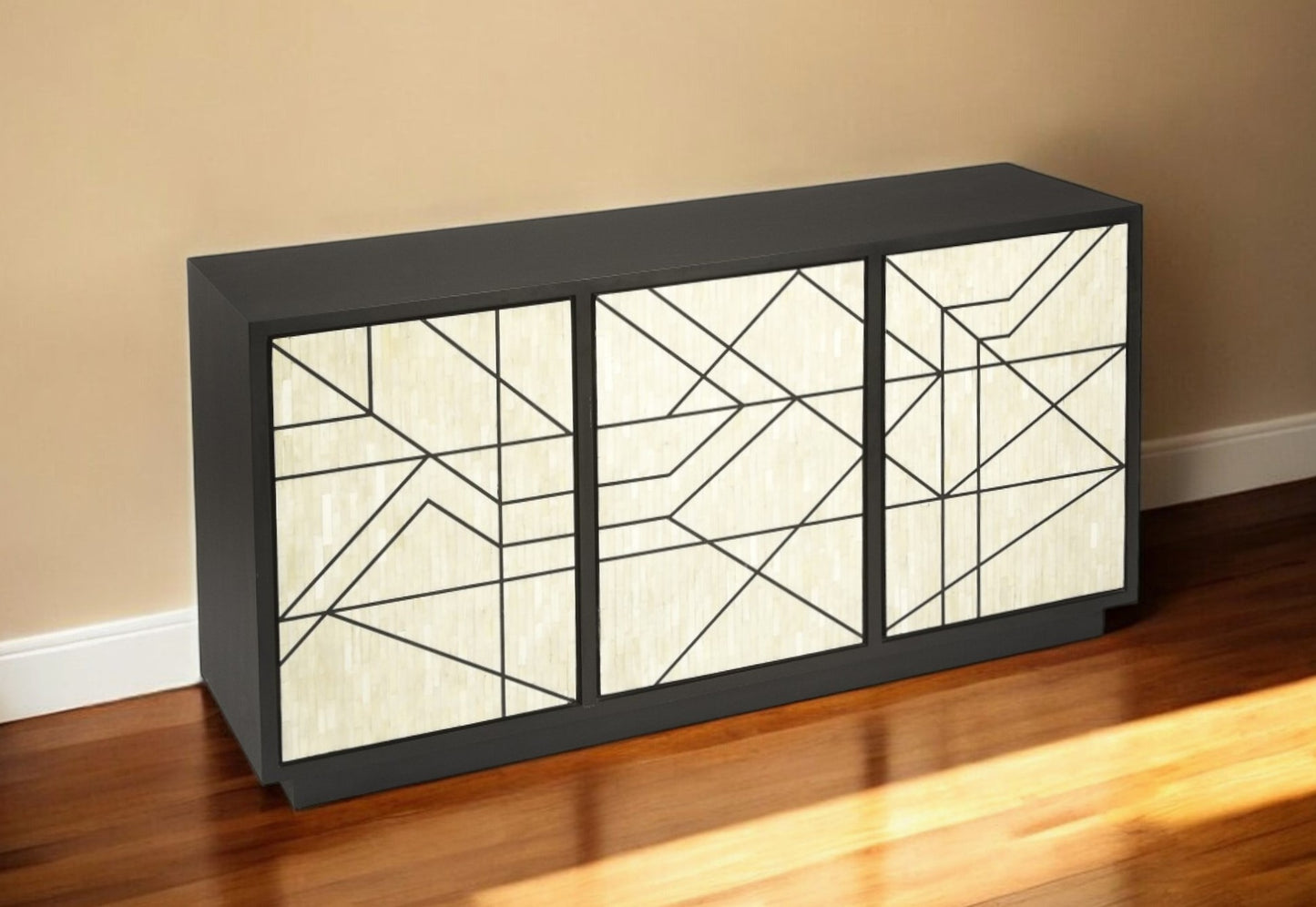 Natural & Black Sideboard w/ 3 Doors