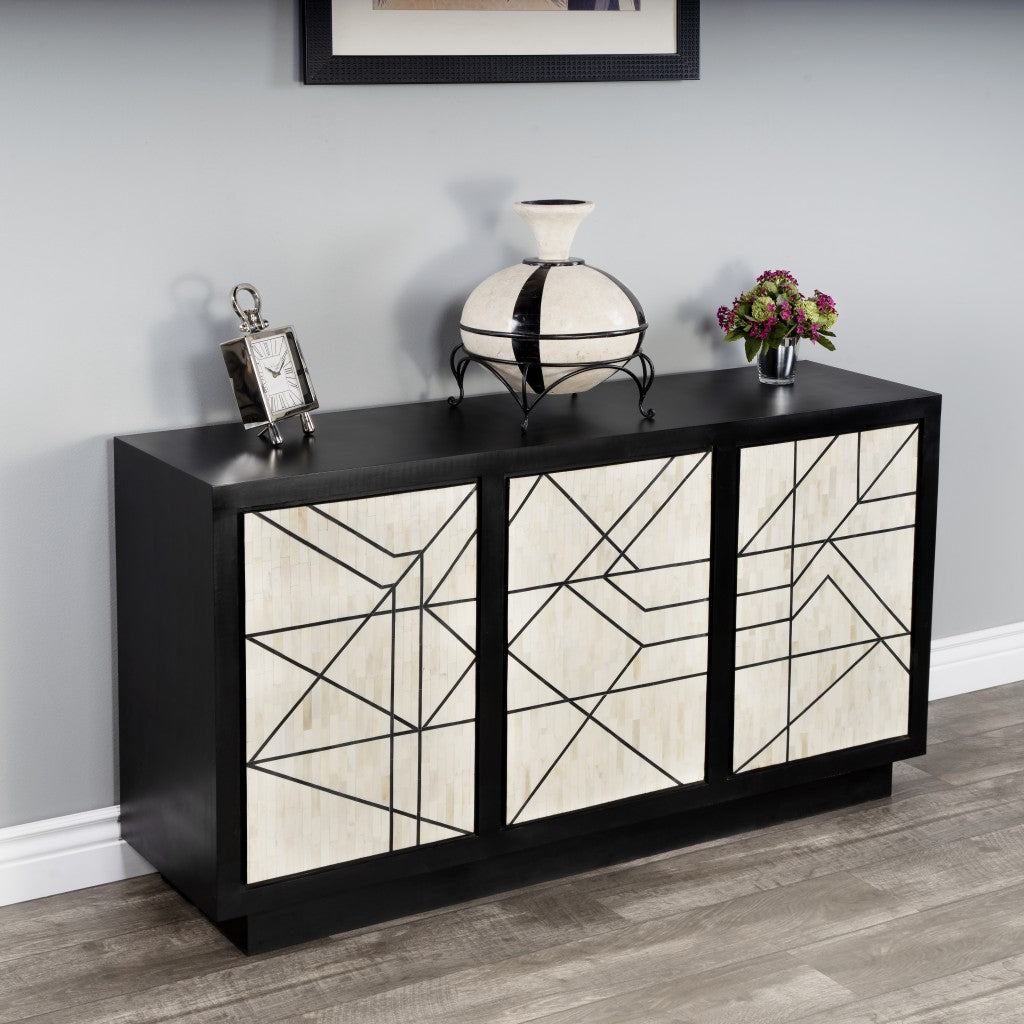Natural & Black Sideboard w/ 3 Doors
