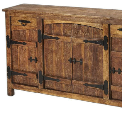 Brown Solid Wood 2 Drawer Sideboard w/ 4 Doors