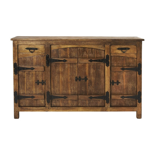 Brown Solid Wood 2 Drawer Sideboard w/ 4 Doors