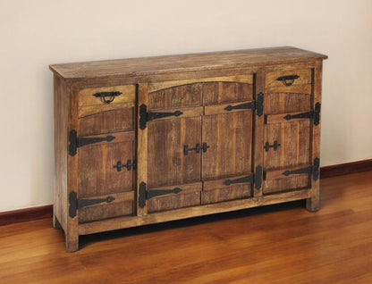 Brown Solid Wood 2 Drawer Sideboard w/ 4 Doors