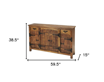 Brown Solid Wood 2 Drawer Sideboard w/ 4 Doors