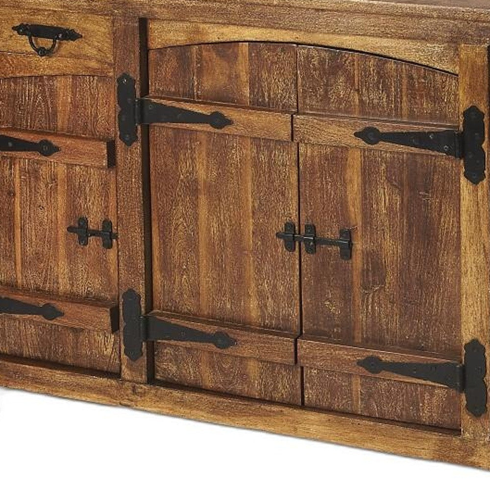 Brown Solid Wood 2 Drawer Sideboard w/ 4 Doors