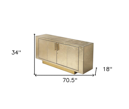 Gold Solid Wood Sideboard Table w/ 2 Doors