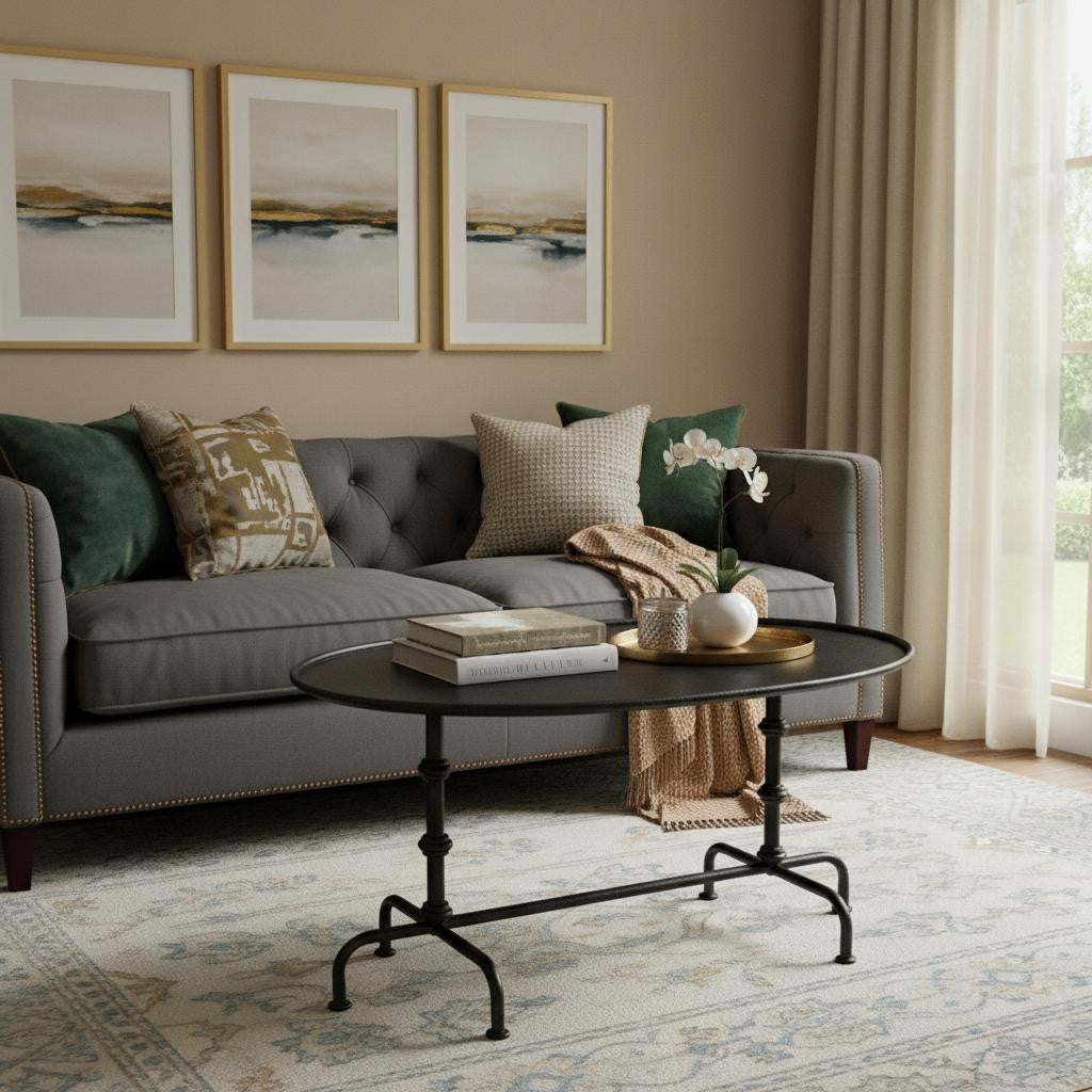 Silver Aluminum Oval Coffee Table image 1