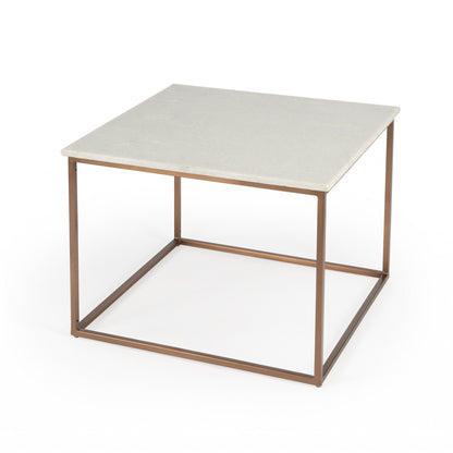 White & Copper Genuine Marble & Metal Square Coffee Table image 3