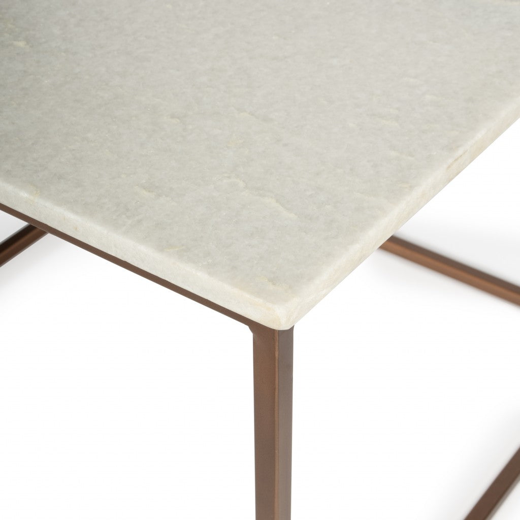 White & Copper Genuine Marble & Metal Square Coffee Table image 6