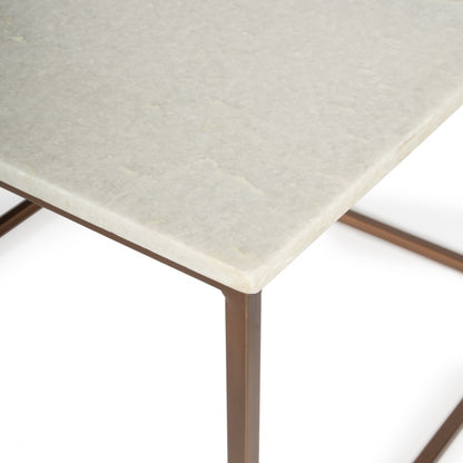 White & Copper Genuine Marble & Metal Square Coffee Table image 6