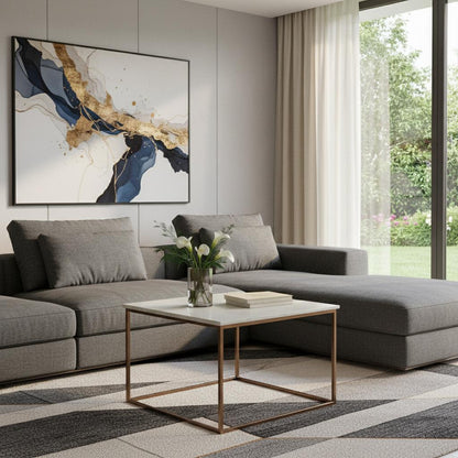 White & Copper Genuine Marble & Metal Square Coffee Table image 1