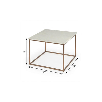 White & Copper Genuine Marble & Metal Square Coffee Table image 7