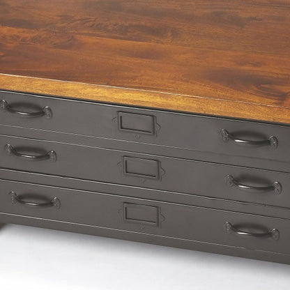 Brown & Gray Solid Wood & Metal Square Coffee Table w/ Three Drawers image 6