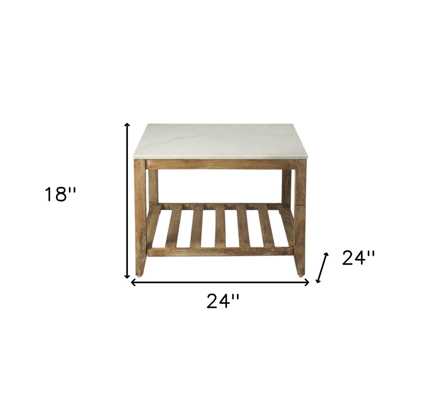 Off White & Brown Genuine Marble & Wood Square Coffee Table w/ Shelf image 8