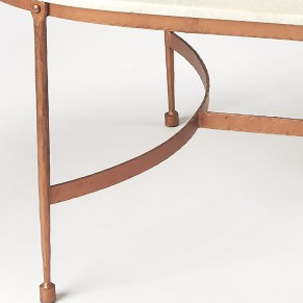 White & Copper Genuine Marble & Metal Oval Coffee Table