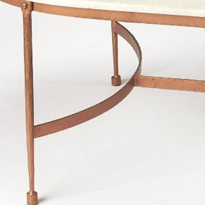 White & Copper Genuine Marble & Metal Oval Coffee Table
