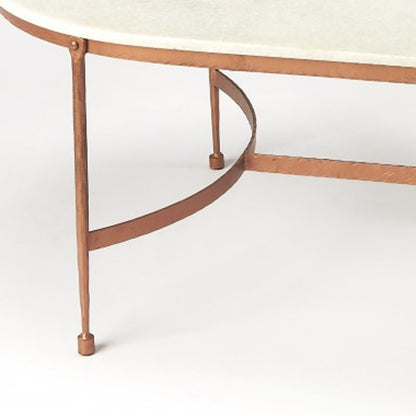White & Copper Genuine Marble & Metal Oval Coffee Table