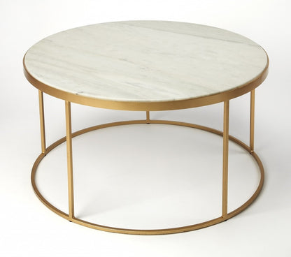 Multi-Color & Off White Marble & Metal Round Coffee Table