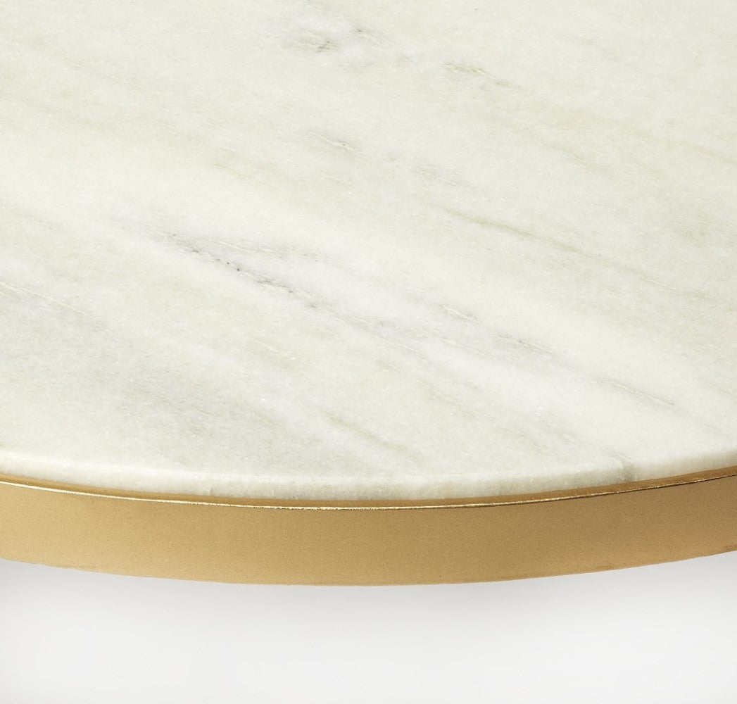 Multi-Color & Off White Marble & Metal Round Coffee Table