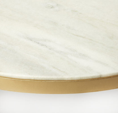Multi-Color & Off White Marble & Metal Round Coffee Table
