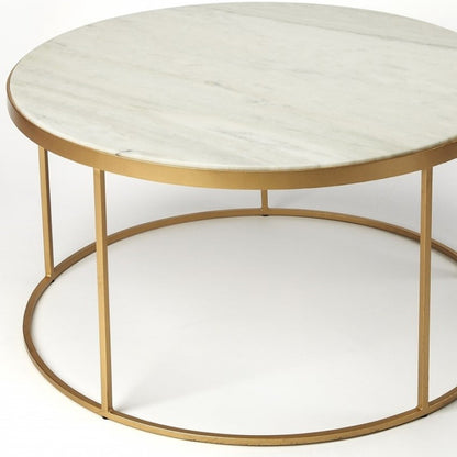 Multi-Color & Off White Marble & Metal Round Coffee Table