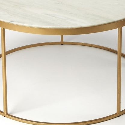 Multi-Color & Off White Marble & Metal Round Coffee Table