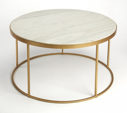 Multi-Color & Off White Marble & Metal Round Coffee Table