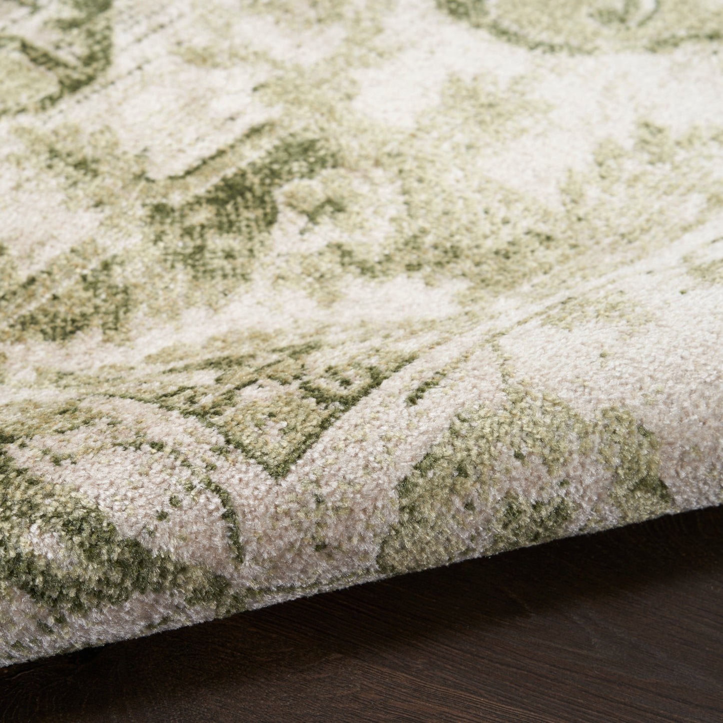 Nourison Astra Ivory & Green Pet Friendly Machine Washable Rug - Texture