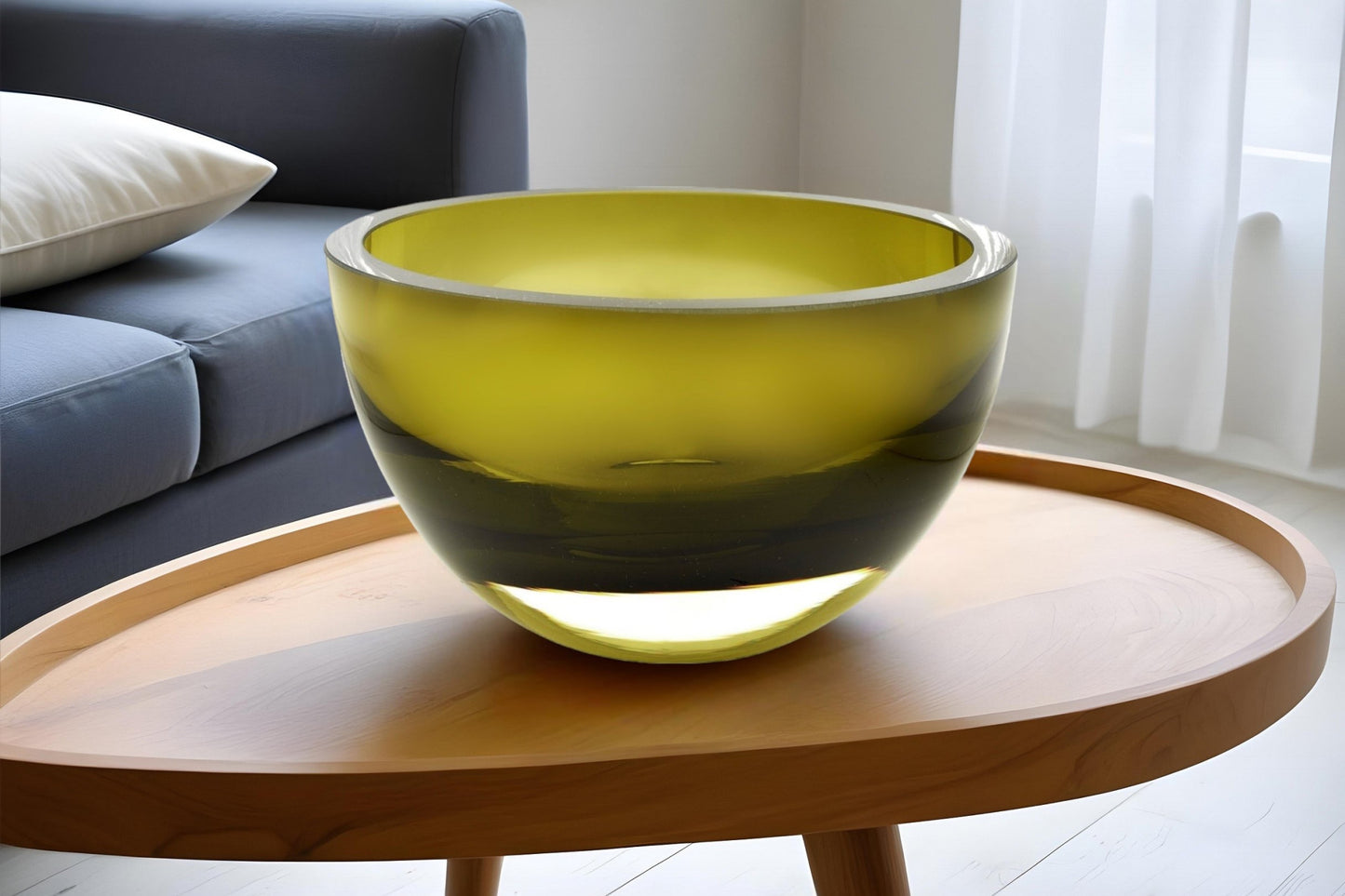 Moss Green Mouth Blown Crystal Thick Walled Bowl