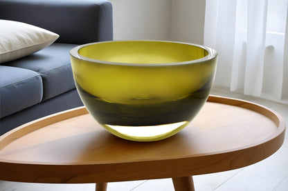 Moss Green Mouth Blown Crystal Thick Walled Bowl