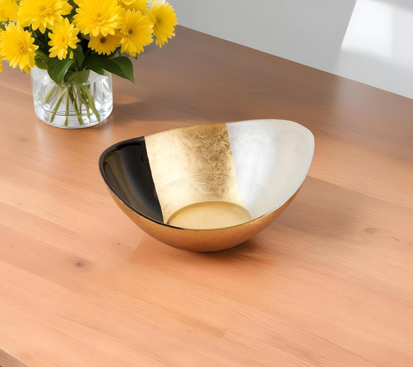 Gold Black And White Oval Glass Bowl