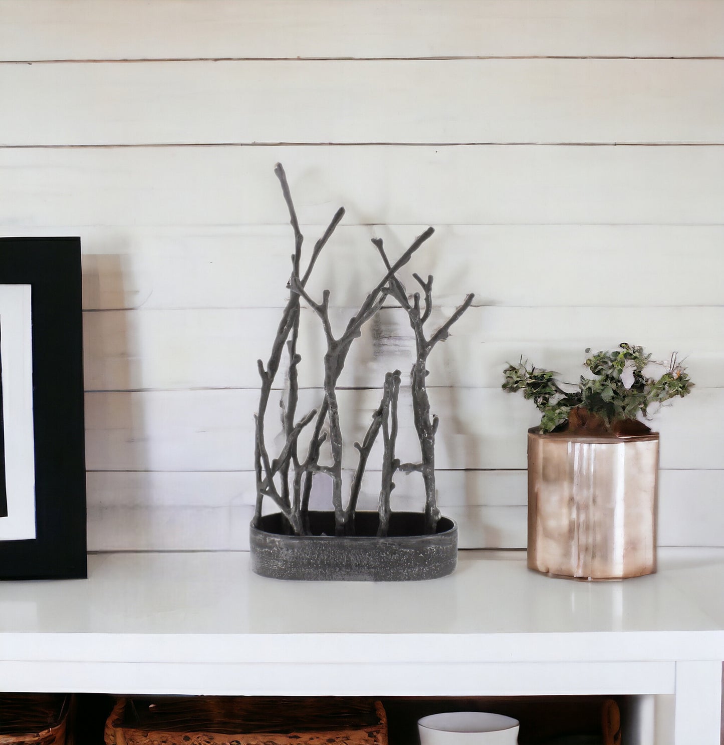 Gray Metal Tree Branches Tabletop Sculpture