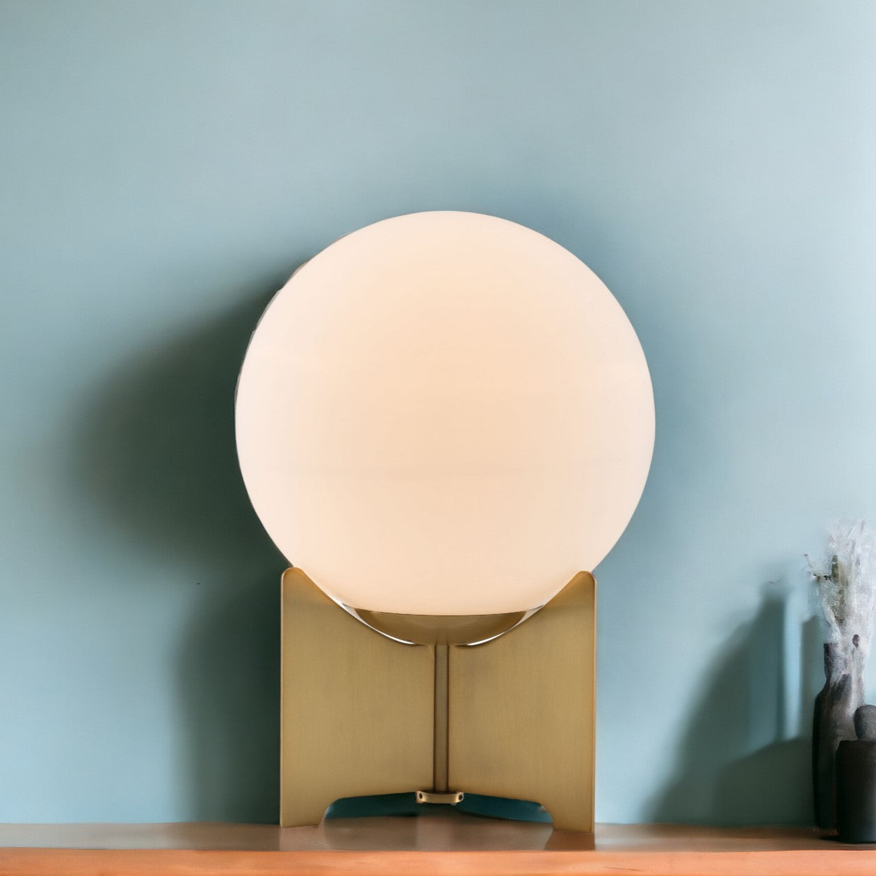 Brass Bedside Table Lamp w/ Off Shade