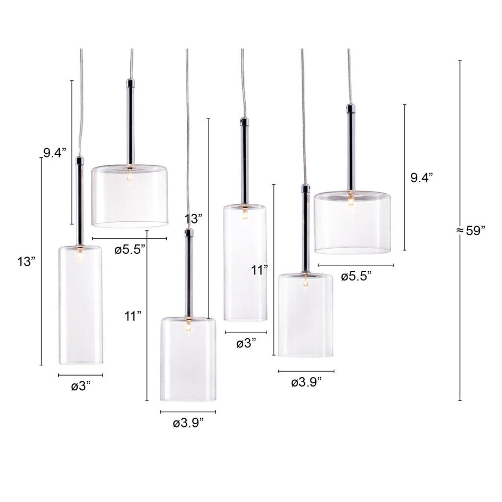 Silver Kitchen Island 6 Light Ceiling Light