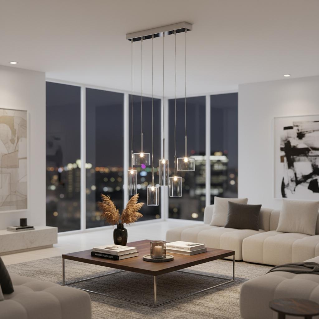 Silver Kitchen Island 6 Light Ceiling Light
