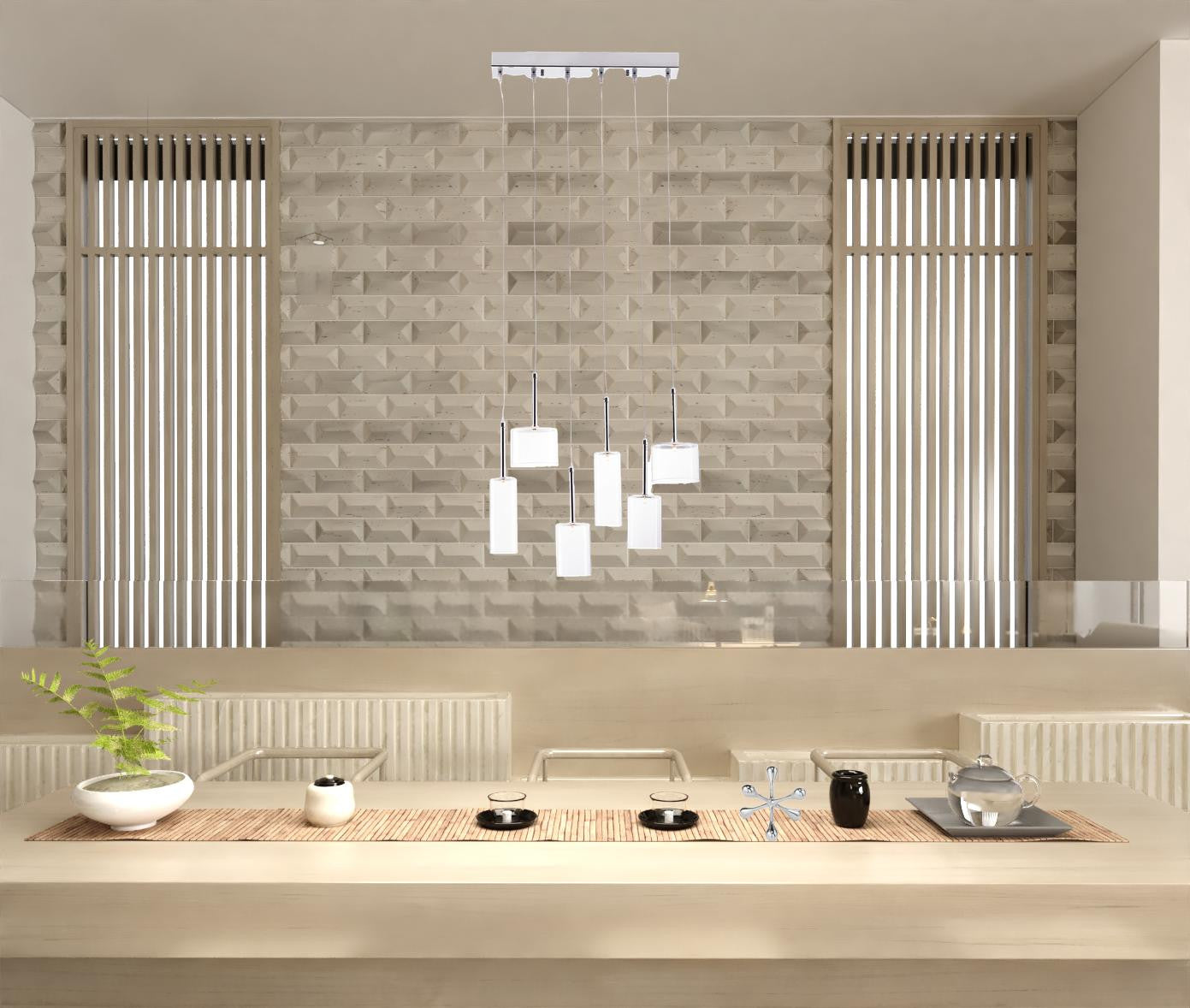 Silver Kitchen Island 6 Light Ceiling Light