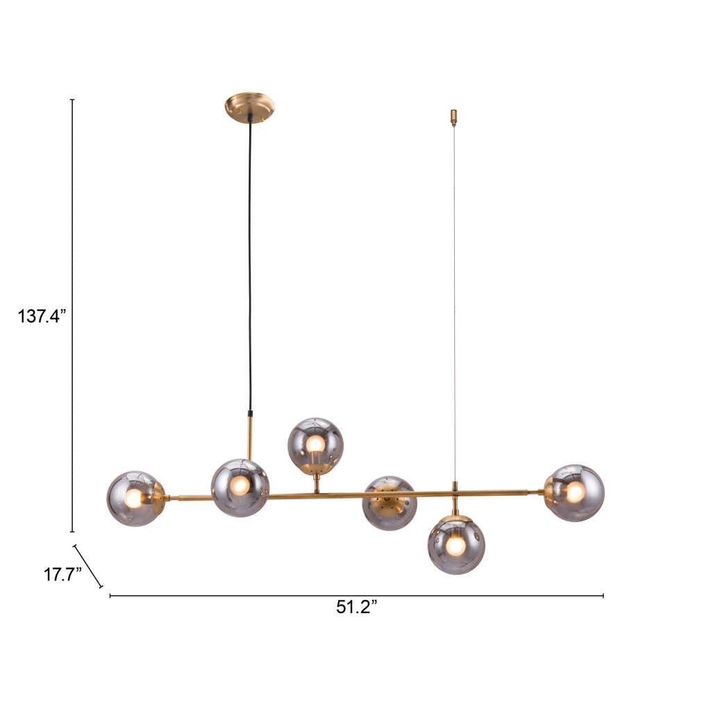 Gold Kitchen Island 6 Light Dimmable Ceiling Light