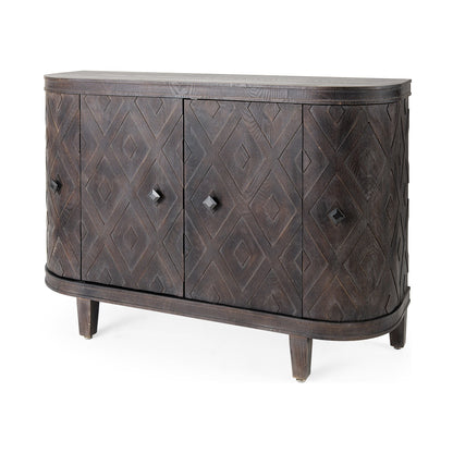 Dark Brown Distressed Solid Wood Sideboard w/ 4 Doors
