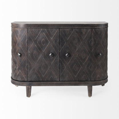 Dark Brown Distressed Solid Wood Sideboard w/ 4 Doors