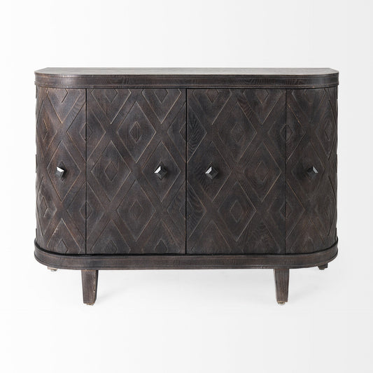 Dark Brown Distressed Solid Wood Sideboard w/ 4 Doors