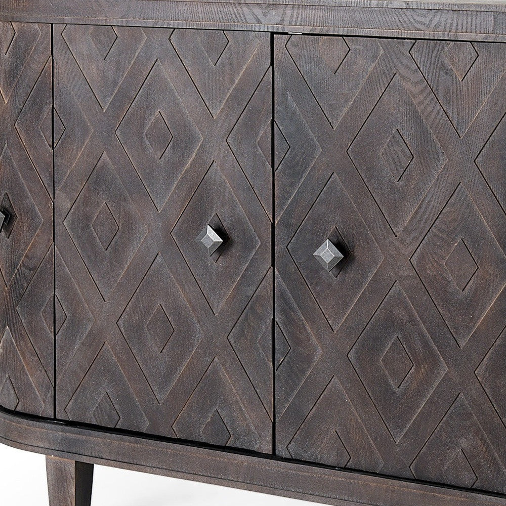 Dark Brown Distressed Solid Wood Sideboard w/ 4 Doors