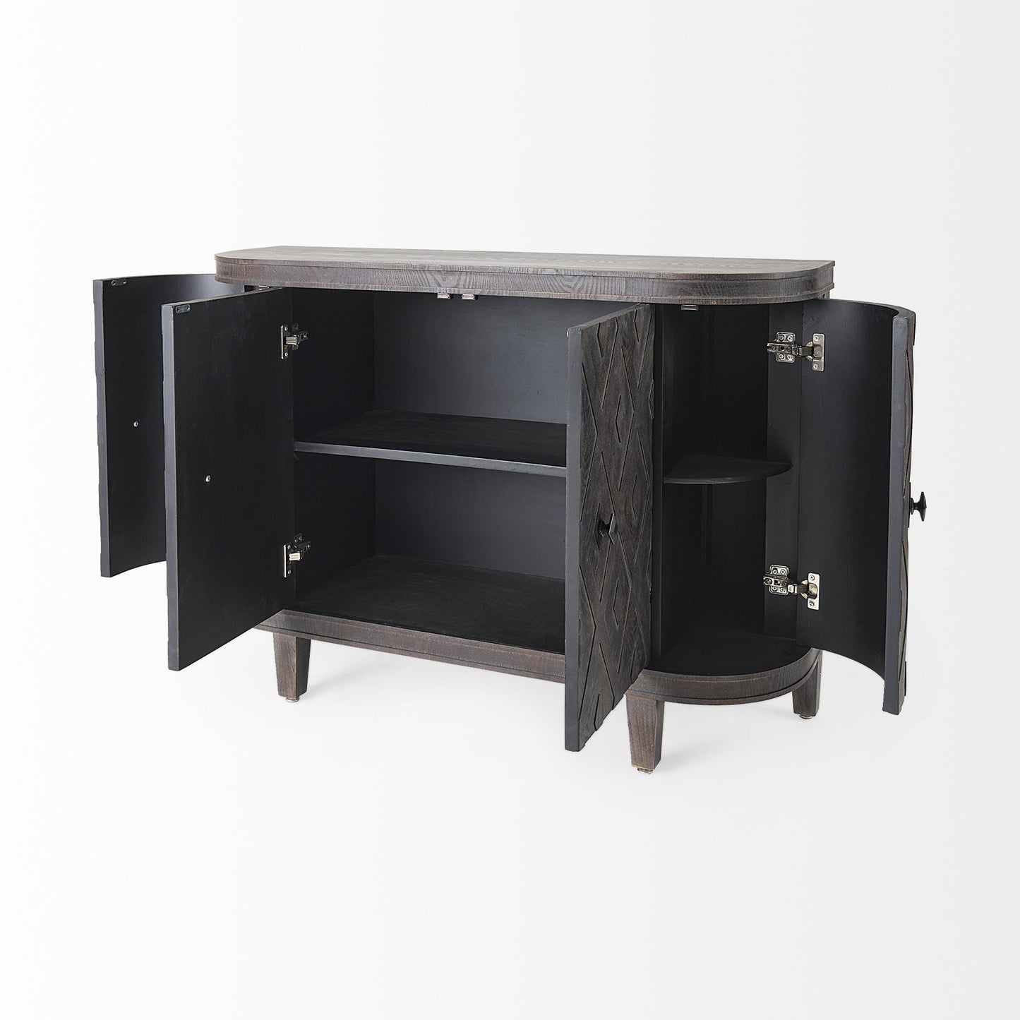 Dark Brown Distressed Solid Wood Sideboard w/ 4 Doors