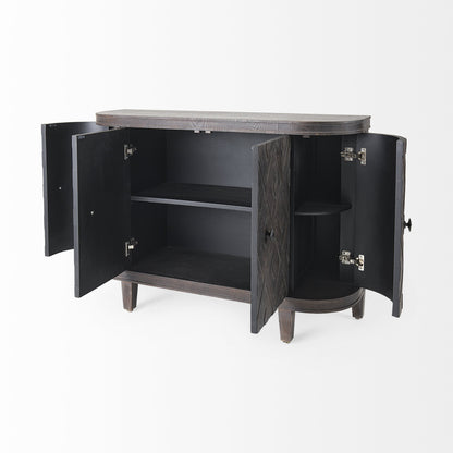 Dark Brown Distressed Solid Wood Sideboard w/ 4 Doors