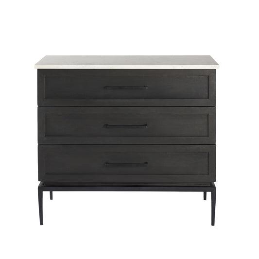 Black And White Solid Wood And Marble Three Drawer Dresser image 2
