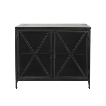 Black Iron Sideboard w/ 2 Glass Doors