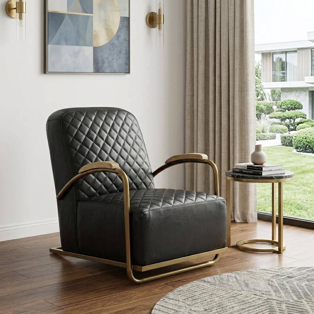 Black & Gold Leather Lounge Chair