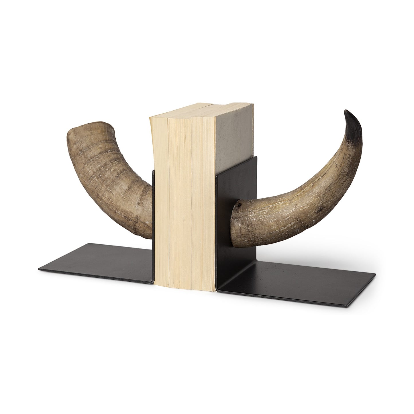 Brown & Black Ceramic Horn Decorative Bookends