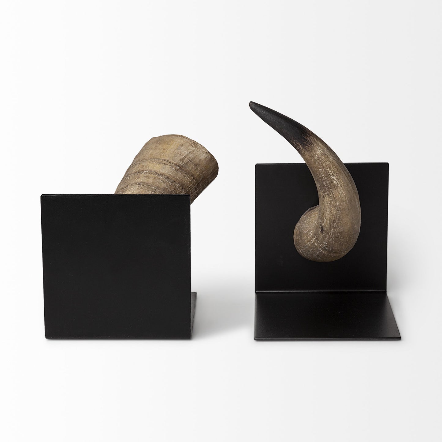 Brown & Black Ceramic Horn Decorative Bookends